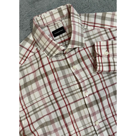 Ermenegildo Zegna Other - Ermenegildo Zegna Men's M Linen Blend Button Up Shirt Ruby/Brown/White Plaid